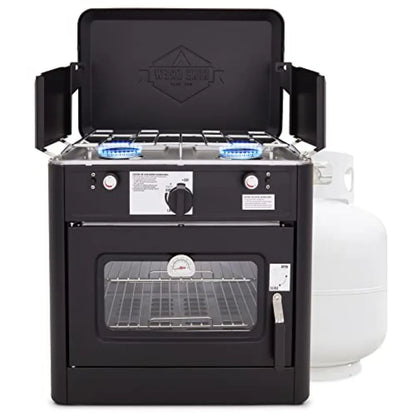 Outdoor Gas Camping Oven w/Carry Bag CSA Approved Portable Propane-Powered 2-Burner Stove with Auto Ignition and Overheat Safet