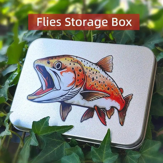 Fly Fishing Box Large Metal Fishing Hook Box Trout Fly Print Flyfishing Storage And Organization Box Fishing Accessories For