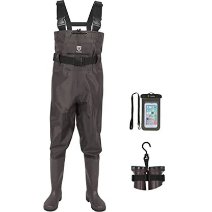 Bootfoot Chest Wader, 2-Ply Nylon/PVC Waterproof Fishing Hunting Waders with Boot Hanger for Men Women