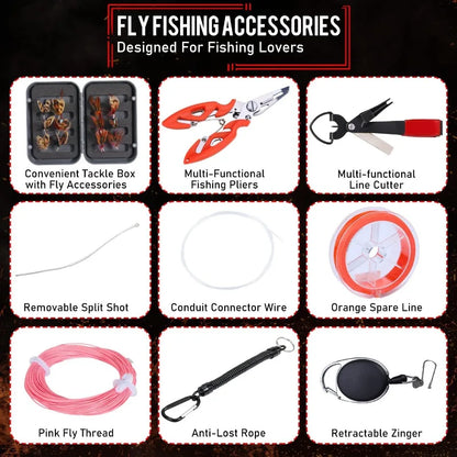 Ultra Light Portable Fly Fishing Rod and Reel Combo with Powerful Reel and Complete Accessories Ideal for Beginners and Outdoor