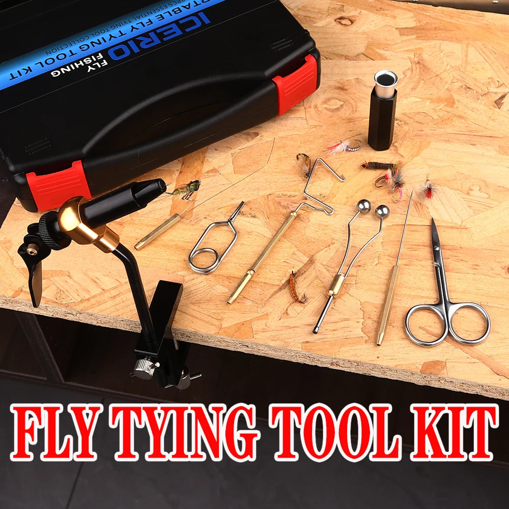 8pcs/set Portable Fly Tying Tool Kit Hardened Steel C-Clamp Vise Bobbin Holder Threader Whip Finisher Hair Stacker Bodkin Needle