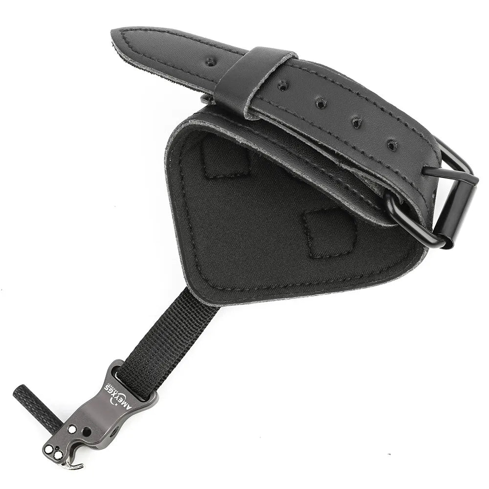 Archery Release Aids Index Finger Hook Compound Bow Hunting Wrist Strap Trigger Leather + Alloy Target Shooting Accessory