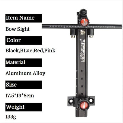 Archery Recurve Bow Sight 6inch Aluminum Alloy Color for Right/Left Hand Target Adjustment Easily Hunting Shooting Accessory