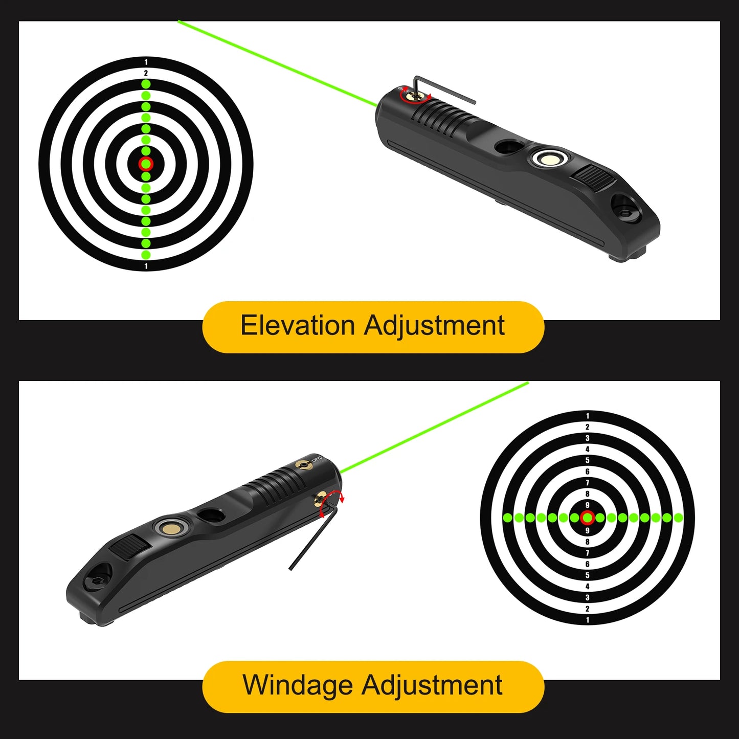 1126 Green Magnetic Charging Laser Sight for Rifle, 2000m Range, 4Hrs Runtime, with Windage/Elevation Adjustment.