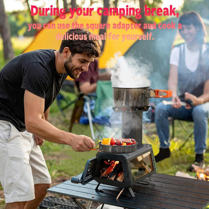 Wood Burning Stove with Fire Window,Portable Tent Stove with 7 Sectional Chimney Pipes,Sturdy Camping Wood Stove with X-shaped P