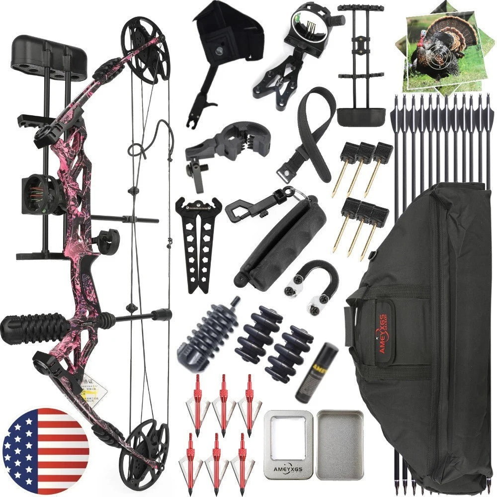 KAIMEI HAN 30-70lbs Compound Bow Carbon Arrows Set 320FPS With Release Sight for Archery Target Shooting Hunting Compound Bow