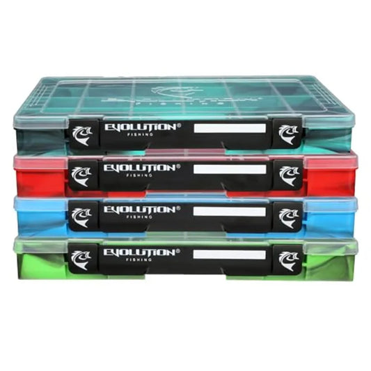 Evolution Outdoor 3700 Drift Series QuikLatch Fishing Tackle Tray Multi Color 4 Pack Green Blue Red Seafoam Colored Tackle Box