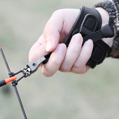 Archery Release Aids Index Finger Hook Compound Bow Hunting Wrist Strap Trigger Leather + Alloy Target Shooting Accessory