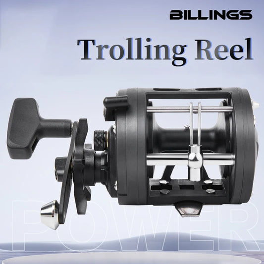 BILLINGS Trolling Drum Fishing Reels 33LB Max Drag 3.8:1 Gear Ratio High Toughness Body Freshwater & Saltwater Universal Bait Caster Fishing Reel