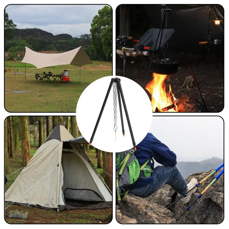Tripod Camping Grill Heavy Duty Cooking Tripod Rack Cooking Grill Supplies Camping Campfire Tripod With Chain For Family Outings
