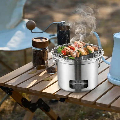 Outdoor Camping Stove Stainless Steel Barbecue Stove Mini Wood Stove Backpacking Survival Stove Picnic BBQ Cooker Burning Stove