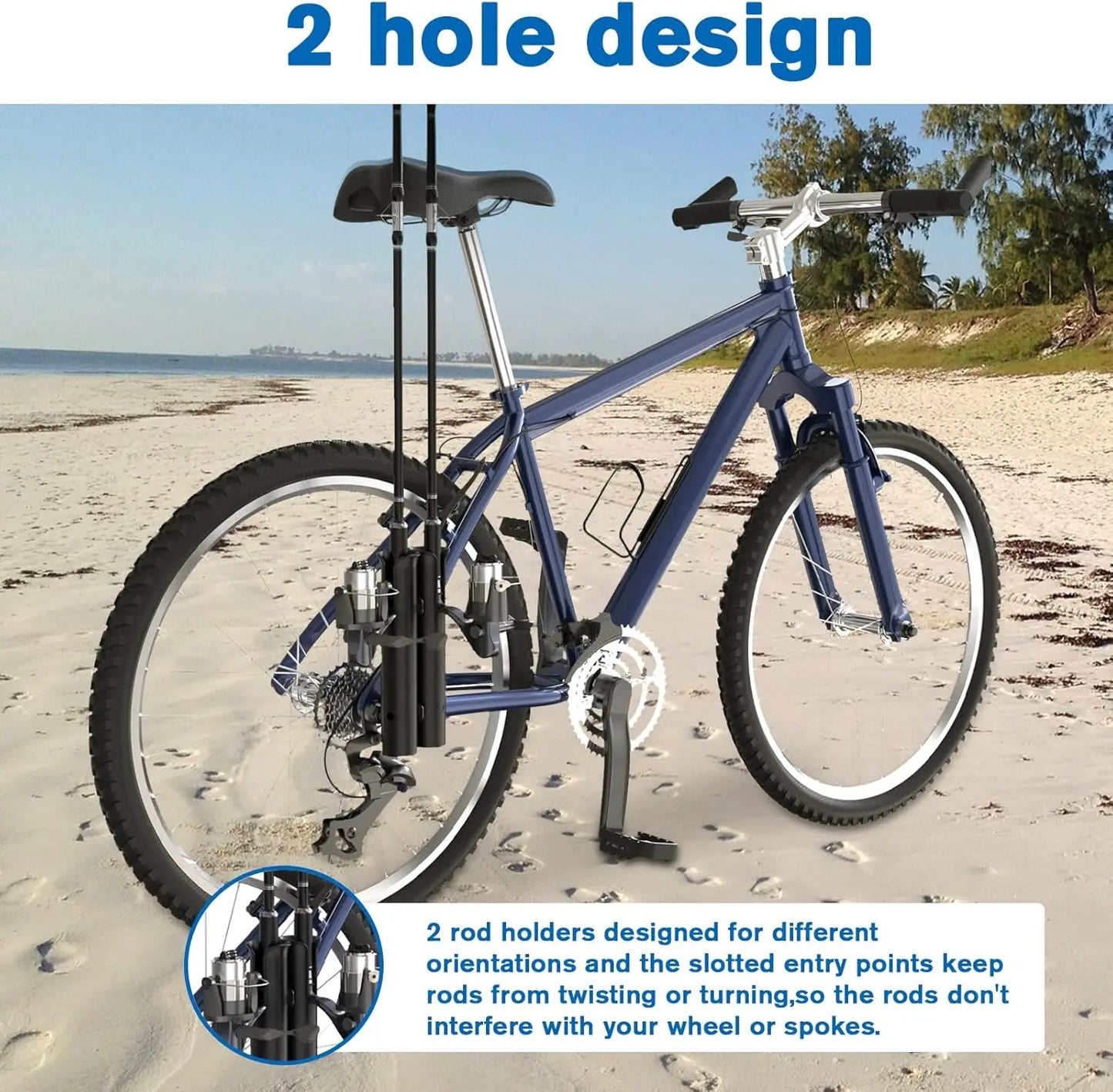 Bike Fishing Rod Holder for Bicycle, Secures 2 Fishing Poles with Easy Mount Clamps, Durable ABS Rod Rack for Transport
