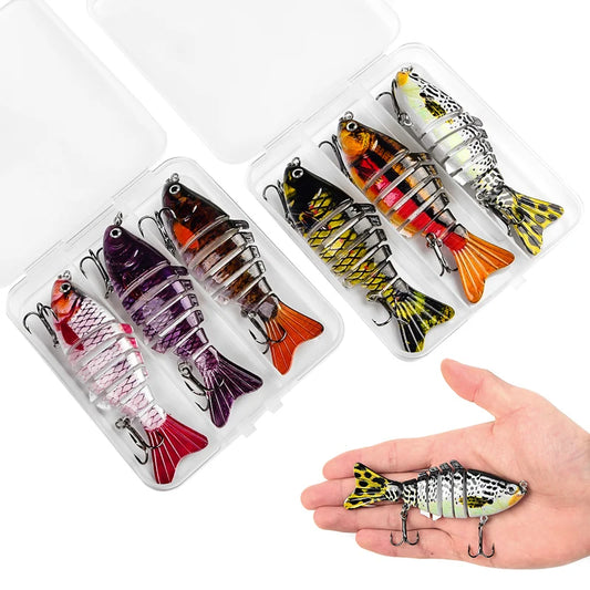 JSFUN 3PCS Lifelike 7 Segment Swimbait Fishing Lures10cm/15g Slow Sinking Crankbait Hard Baits for Freshwater Saltwater Fishing