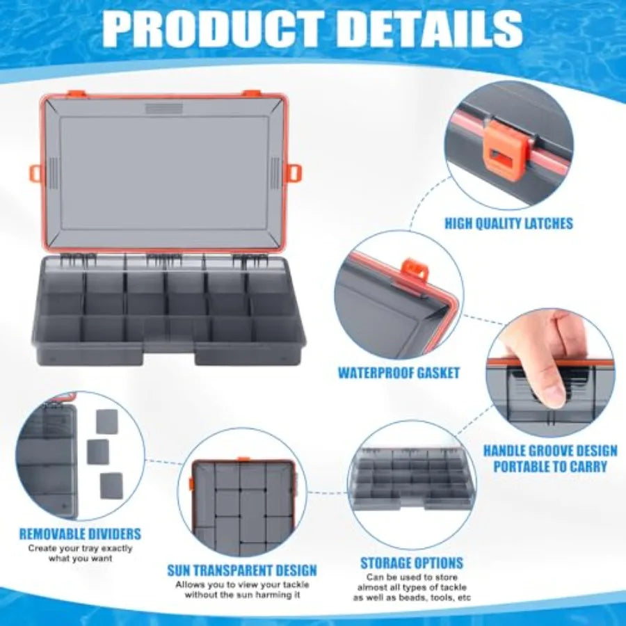 6 Pack Fishing Tackle Boxes Waterproof 3600 and 3700 Tackle Trays with Removable Dividers Plastic Lures Terminal Storage Organi