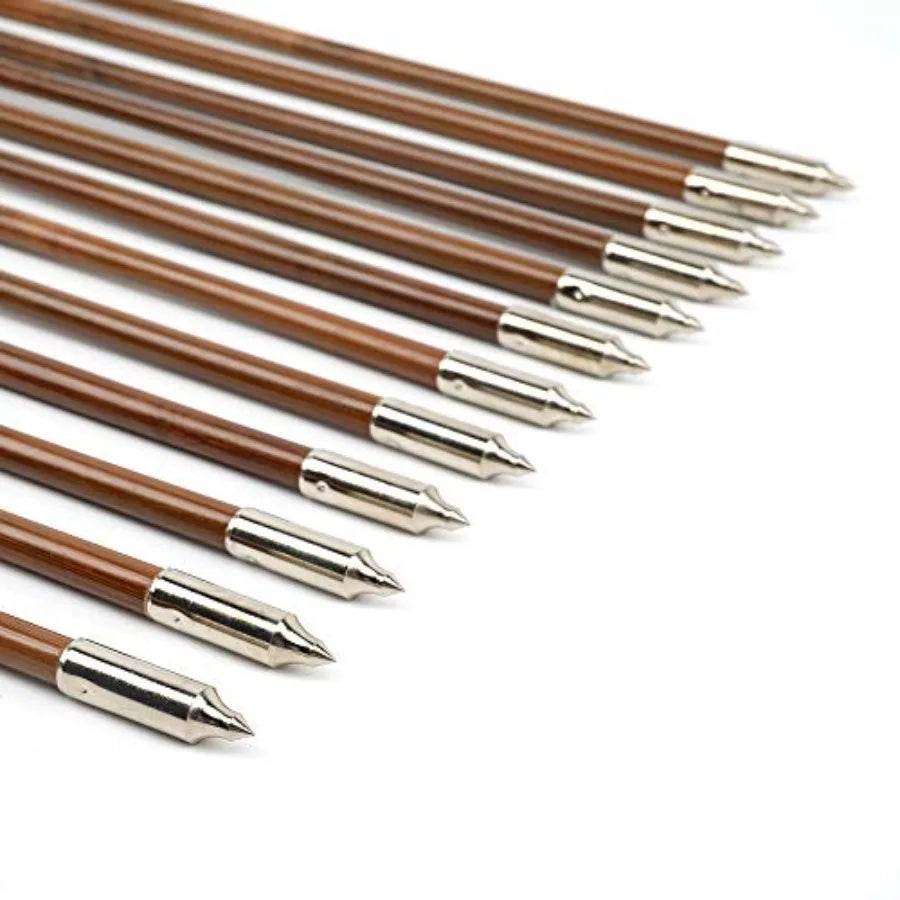 Archery Bamboo Arrows 12 Pack Practice Targeting Hunting Arrow Handmade Self Nock 6.2 Turkey Feather Fletched for Longbow Tradi