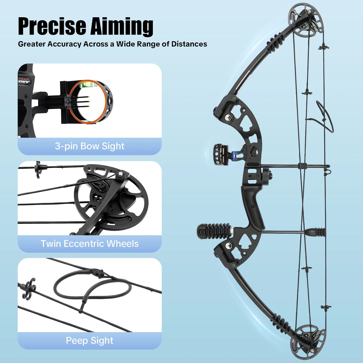 Compound Bow Arrow Set 30-55lb Adjustable Draw Length 24-29.5" for Adults Right Hand,3-Pin Sight Archery Hunting Bow w/12 Arrows