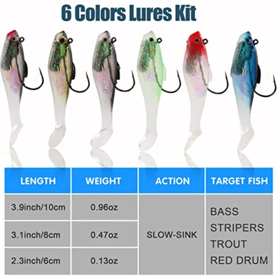 Pre-Rigged Jig Head Soft Fishing Lures, Paddle Tail Swimbaits for Bass Fishing Shad Freshwater Saltwater Fishing Trout Pike Wal