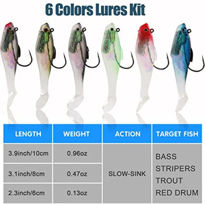 Pre-Rigged Jig Head Soft Fishing Lures, Paddle Tail Swimbaits for Bass Fishing Shad Freshwater Saltwater Fishing Trout Pike Wal