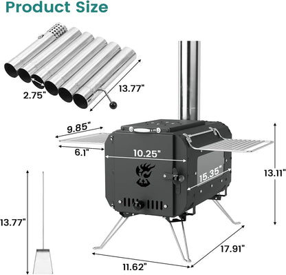 Outdoor Portable Wood Stove, Tent Stove,Wood Burning Stove for Camping,Cast Iron Wood Stove,Tent Heaters for Camping, Includes C