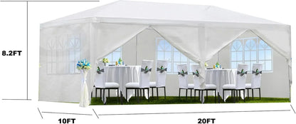 10X20FT Outdoor Canopy Waterproof Tent With 6 Removable Sidewalls & Windows For Wedding Garden Camping