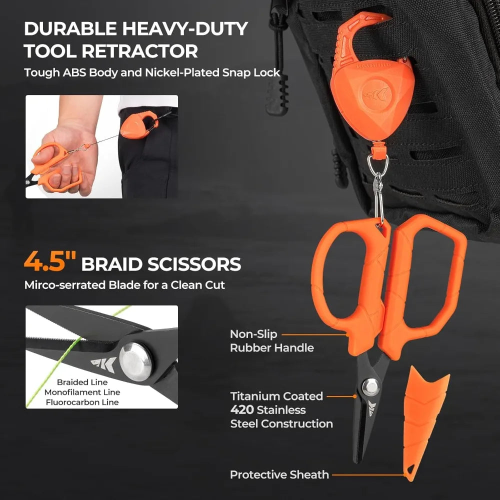 8pc Fishing Tool Kit - Pliers, Knife, Scissors, Lip Gripper, Retractor, Hook Remover
