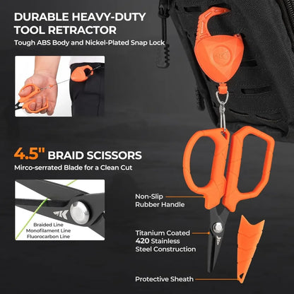 8pc Fishing Tool Kit - Pliers, Knife, Scissors, Lip Gripper, Retractor, Hook Remover