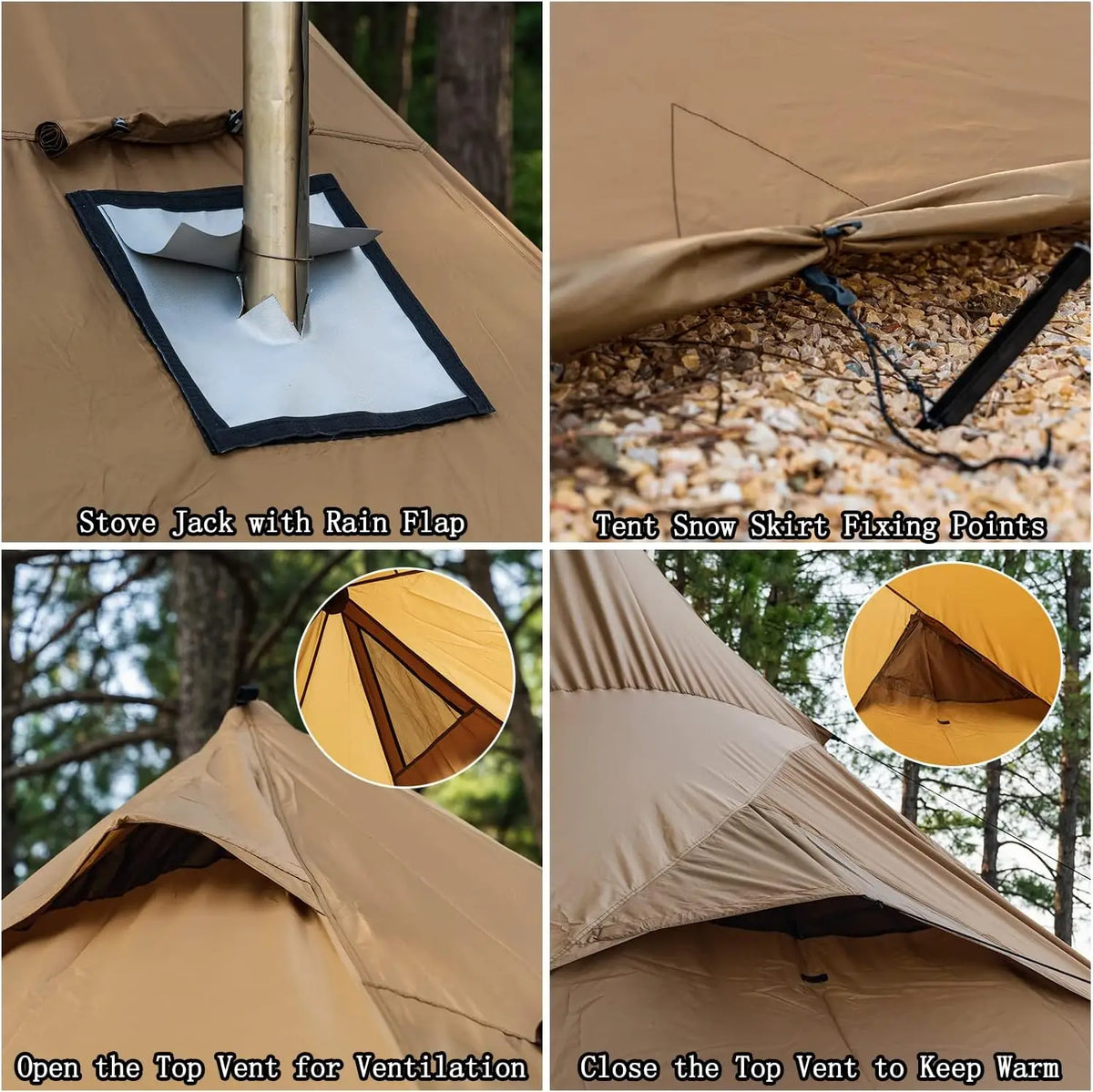 Fireproof Fabric, Green Camping Hot Tipi Tent for 4 - 8 Person, Ideal for Bushcraft, Cooking and Heating