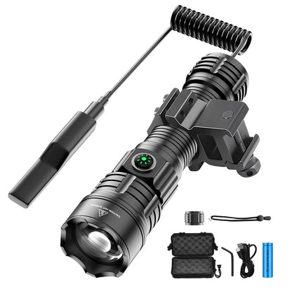 IP65 High Lumen Tactical Flashlight 3 Modes Rechargeable Battery Aluminum Alloy LED Weapon Light with Picatinny Rail Mount Sport