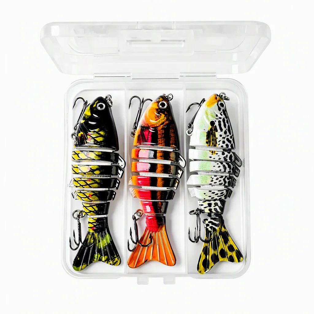 3Pcs Multi‑Joint Swimbait Hard Fishing Lure 2 Styles Segmented Bionic Fish Bait With Treble Hooks Freshwater Bass Pike Fishing Tackle
