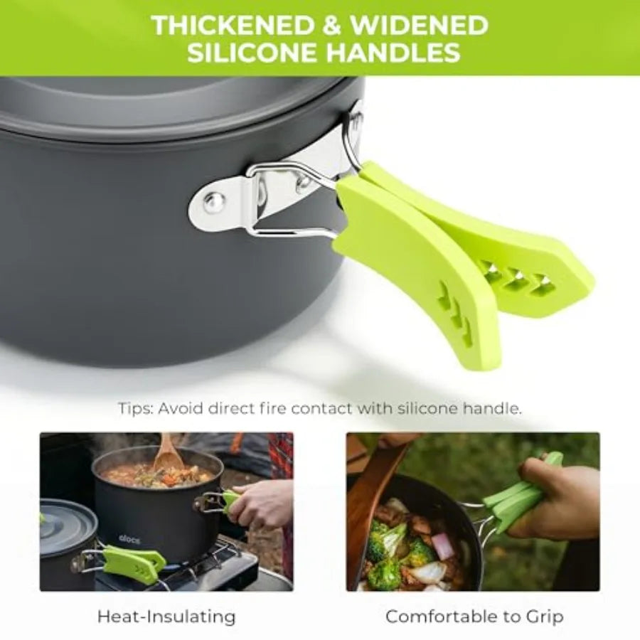 Lightweight Portable Camping Cookware Set with 3L Pot 1.7L Pot 8 Non-Stick Frying Pan 0.8L Kettle for Outdoor Cooking Backpacki