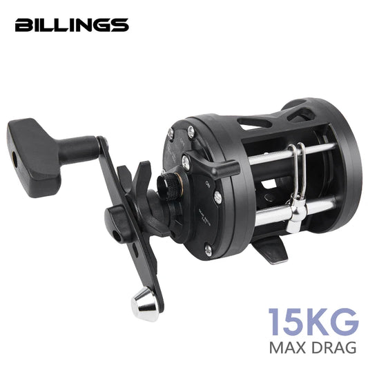 BILLINGS Trolling Drum Fishing Reels 33LB Max Drag 3.8:1 Gear Ratio High Toughness Body Freshwater & Saltwater Universal Bait Caster Fishing Reel
