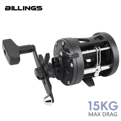 BILLINGS Trolling Drum Fishing Reels 33LB Max Drag 3.8:1 Gear Ratio High Toughness Body Freshwater & Saltwater Universal Bait Caster Fishing Reel