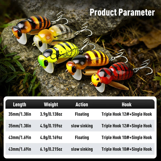 Kingdom 3pcs Wasp Minnow Lure 35mm 3.9g Floating Artificial Hard Wobblers With Spinner Single Hook For Freshwater Bass Trout Pike Fishing