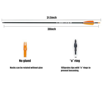30" CarbonArrows Archery Target Practice Hunting Arrows with 4" Turkey Feather fletched Spine 500 Arrow for Traditional Bow(12)