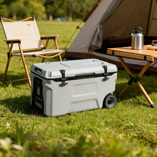 Large Capacity PU Insulated Cooler Box 50L Waterproof Thermal Ice Chest with Solar Panel for Outdoor Camping Picnic Food Storage
