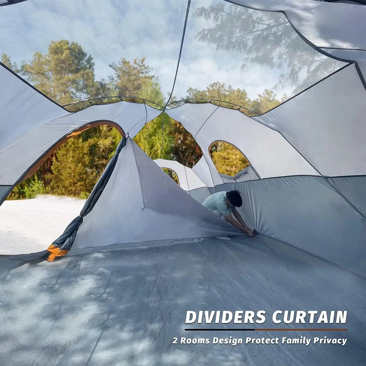 10-Person Family Camping Tent, Easy Setup, Waterproof, 2 Rooms, Large Mesh Windows for Ventilation and Star View