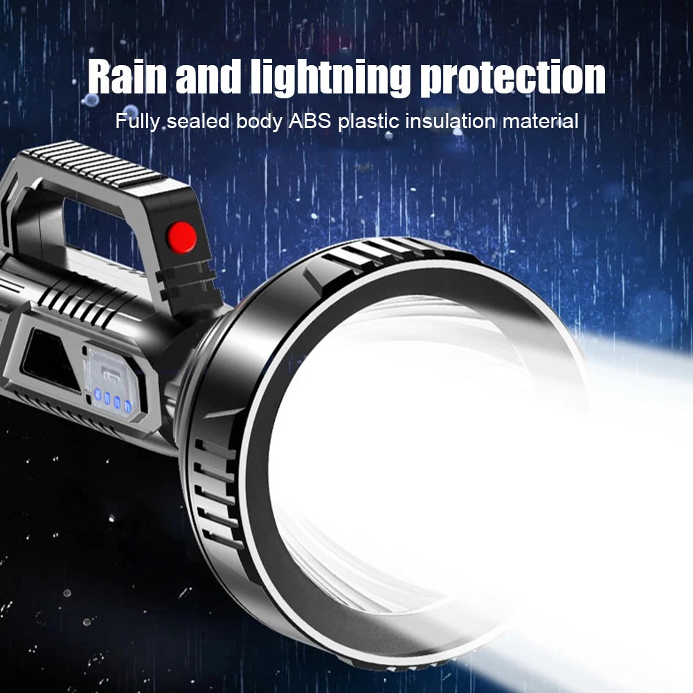 LED Handheld Spotlight 3 Modes Flashlight Outdoor Lighting USB Rechargeable Life Waterproof for Hiking Fishing Emergency