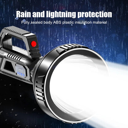 LED Handheld Spotlight 3 Modes Flashlight Outdoor Lighting USB Rechargeable Life Waterproof for Hiking Fishing Emergency