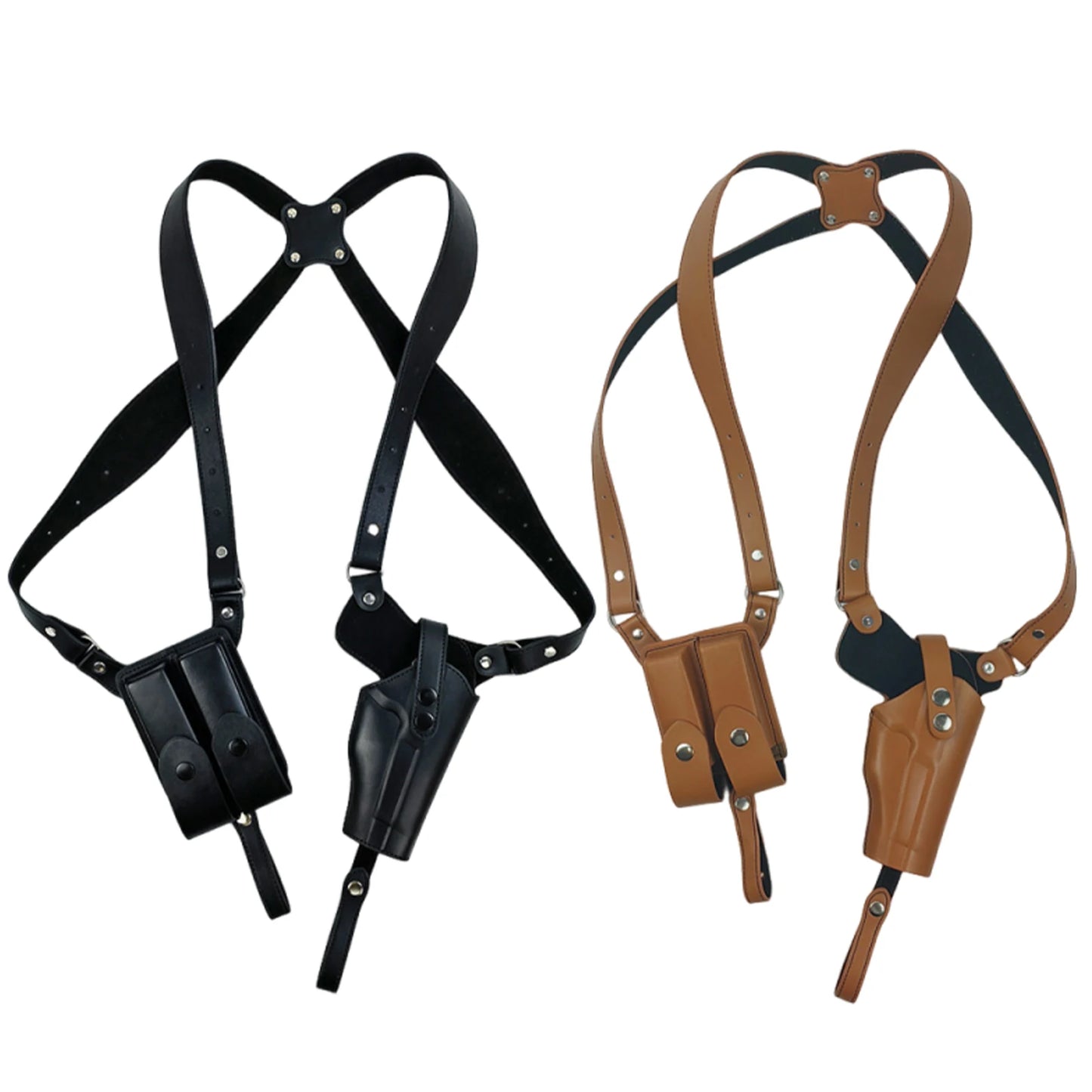 Leather General Vertical Gun Holster with Double Mag Fit Adjustable Vertical Concealed Holster Universal Fit for Most Pistols
