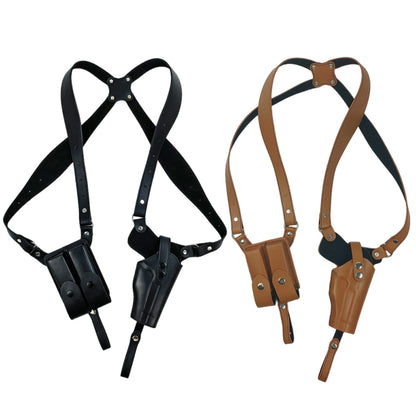 Leather General Vertical Gun Holster with Double Mag Fit Adjustable Vertical Concealed Holster Universal Fit for Most Pistols