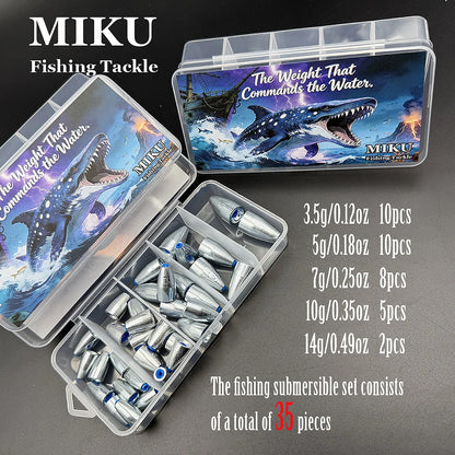 35 pieces per box of various fishing weight sets, steel fishing accessories, freshwater and saltwater bass accessories