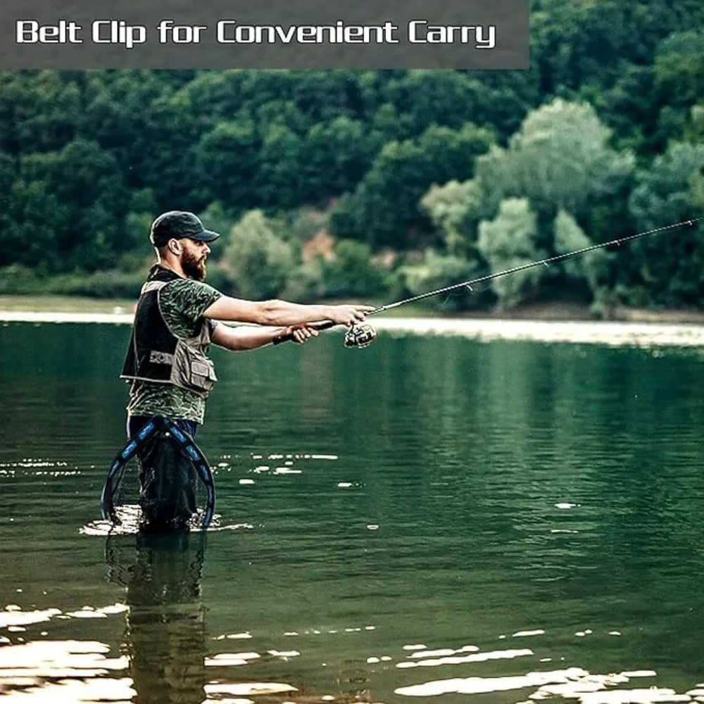Fishing Net Floating Landing Net with Fixed Foldable Telescopic Pole Handle, Bass Trout Fishing Nets with Nylon Mesh for Pond Lake River, Fishing Gear Gifts for Men Anglers