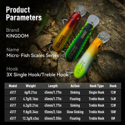 Kingdom 3PCS Sinking Floating Minnow Lure 55mm 9.8g  65mm 12.2g Artificial Hard Baits Wobblers Long Casting Seabass Trout Fishing Lure