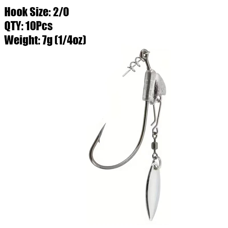 10Pcs Underspin Jig Head Swimbait Hooks Bass Trout Weighted Fishing Hook Lures with Spinner Blades