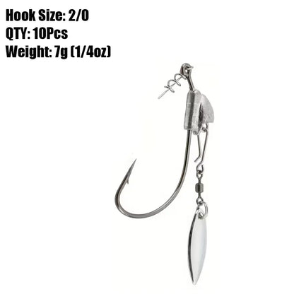 10Pcs Underspin Jig Head Swimbait Hooks Bass Trout Weighted Fishing Hook Lures with Spinner Blades