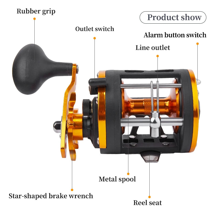 BILLINGS Trolling Drum Fishing Reel 33LB Max Drag 3.8:1 Gear Ratio Smooth Freshwater & Saltwater Universal Bait Caster Fishing Reels for Sea Bass Catfish  Grouper Trout