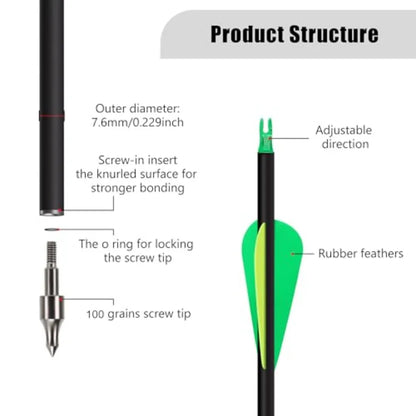 14 Pack 30 Archery Carbon Arrows Practice Hunting Arrow with Removable Tips Shaft Spine 500 Suitable for Recurve Bows