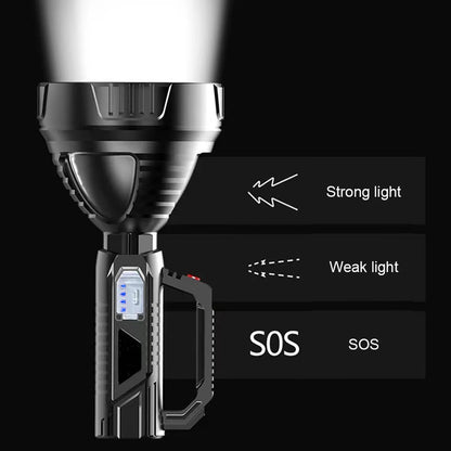 LED Handheld Spotlight 3 Modes Flashlight Outdoor Lighting USB Rechargeable Life Waterproof for Hiking Fishing Emergency