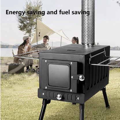 Camping Firewood Stove Portable Tent Wood Burning Stove With Chimney Folding Fire Wood Heater BBQ Stove Grill For Camp Fishing