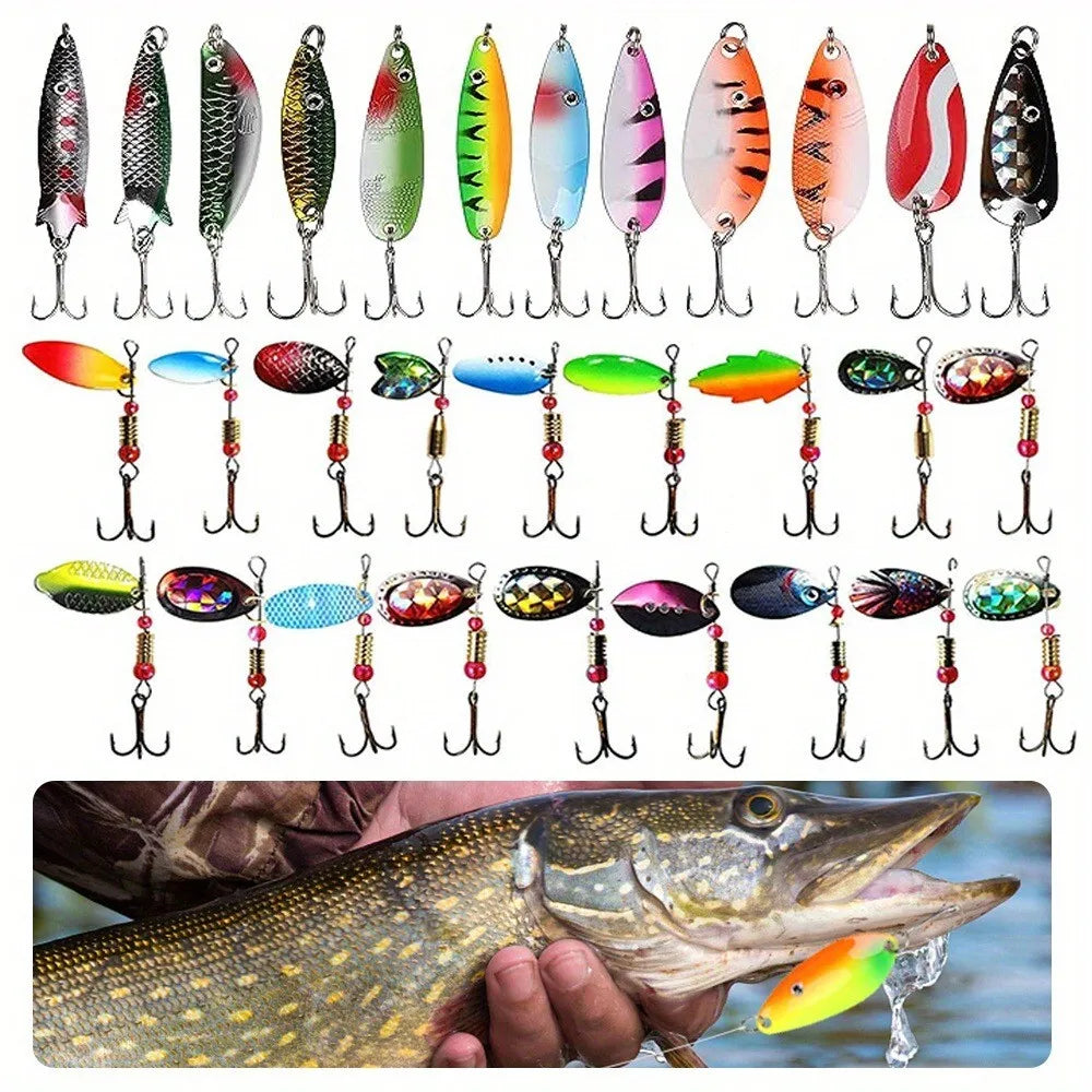 30pcs Fishing Lures Set Spinners Spoons Crankbaits Bass Metal Jigs